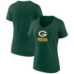 Green Bay Packers Women's Logo Team Lockup V-Neck T-Shirt Green | NFL