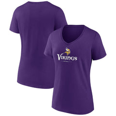 Minnesota Vikings Women's Logo Team Lockup V-Neck T-Shirt Purple | NFL