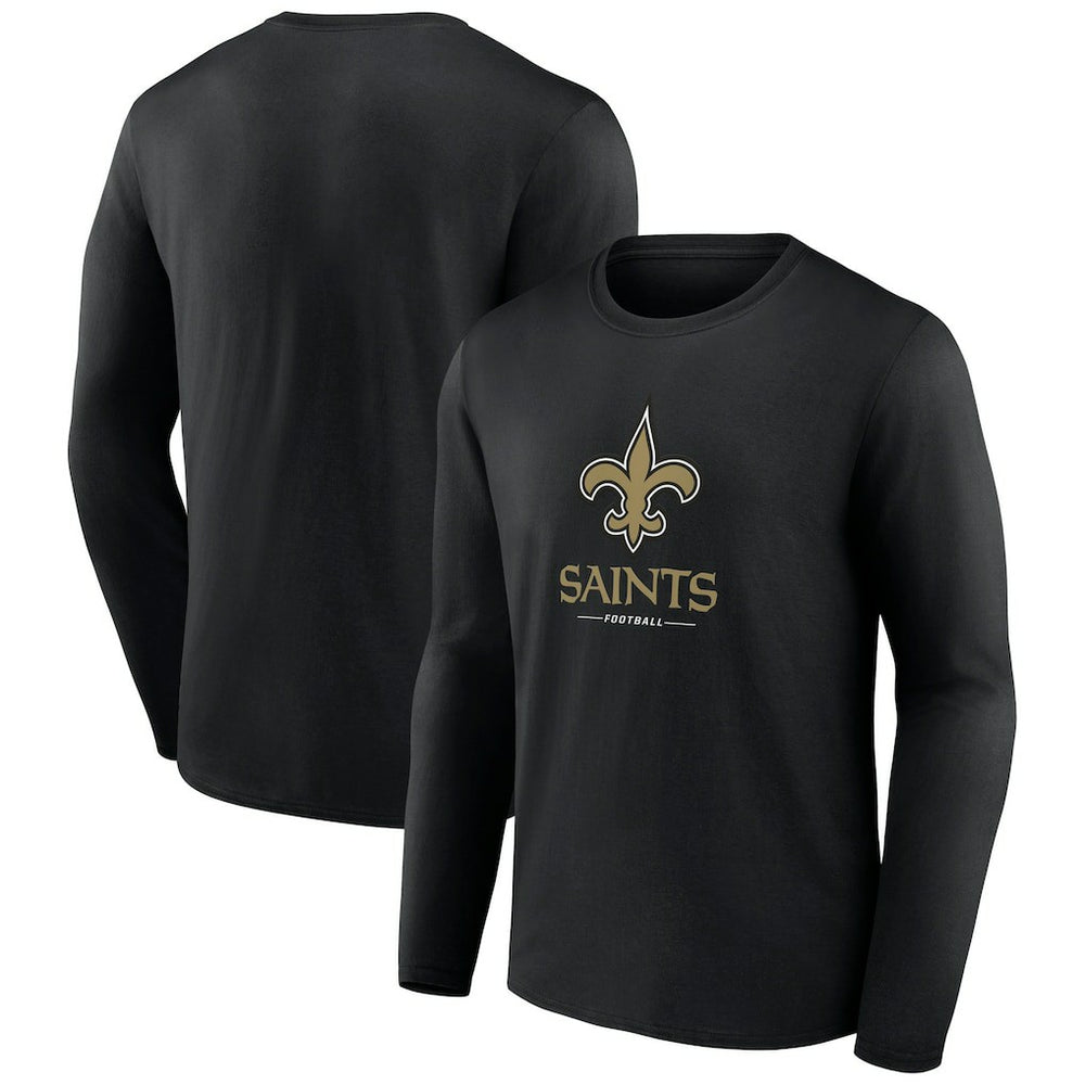 New Orleans Saints Logo Team Lockup Long Sleeve T-Shirt Black | NFL