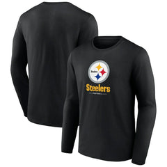 Pittsburgh Steelers Logo Team Lockup Long Sleeve T-Shirt Black | NFL