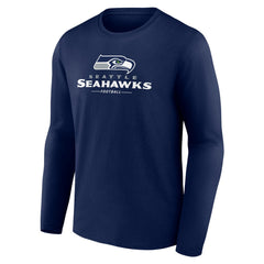 Seattle Seahawks Logo Team Lockup Long Sleeve T-Shirt College Navy | NFL