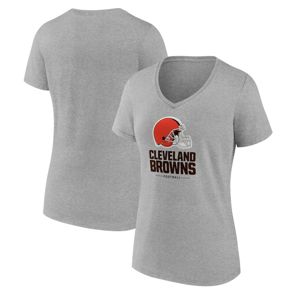 Cleveland Browns Women's Logo Team Lockup V-Neck T-Shirt Gray | NFL
