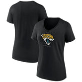 Jacksonville Jaguars Women's Logo Team Lockup V-Neck T-Shirt Black | NFL