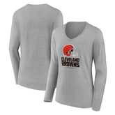 Cleveland Browns Women's Logo Team Lockup Long Sleeve V-Neck T-Shirt Gray | NFL