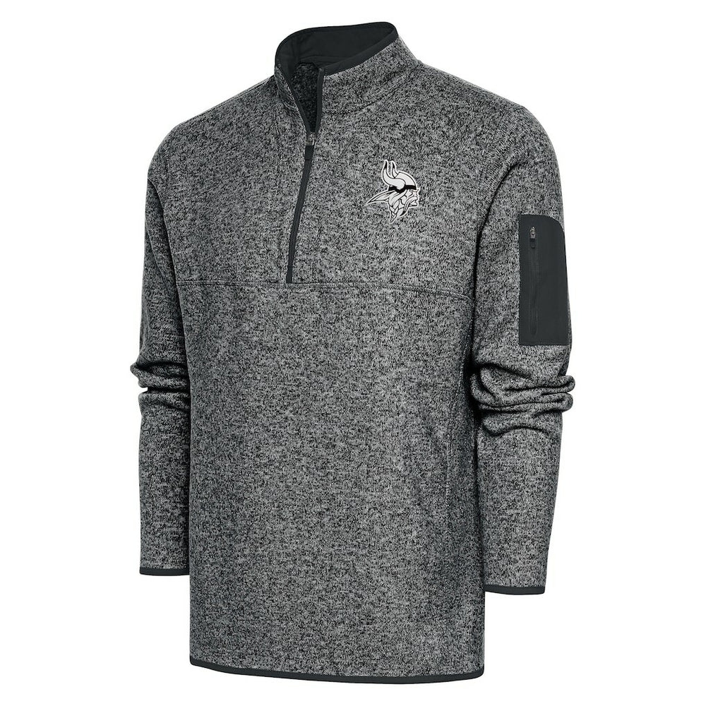 Minnesota Vikings Antigua Metallic Logo Fortune Quarter-Zip Jacket Heather Charcoal | NFL