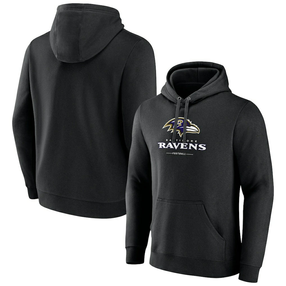Baltimore Ravens Logo Team Lockup Fitted Pullover Hoodie Black | NFL