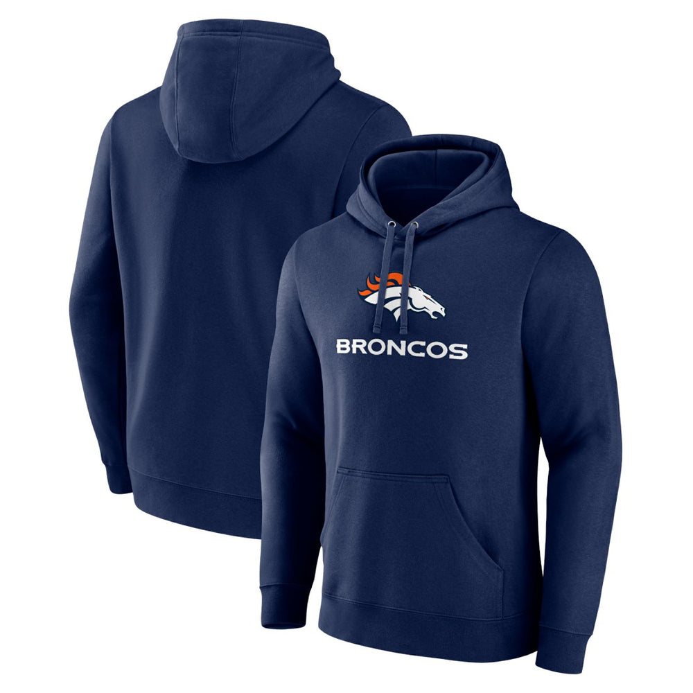 Denver Broncos Logo Team Lockup Fitted Pullover Hoodie Navy | NFL