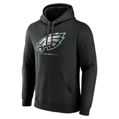 Philadelphia Eagles Logo Team Lockup Fitted Pullover Hoodie Black | NFL