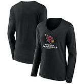 Arizona Cardinals Women's Logo Team Lockup Long Sleeve V-Neck T-Shirt Black | NFL