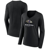 Baltimore Ravens Women's Logo Team Lockup Long Sleeve V-Neck T-Shirt Black | NFL