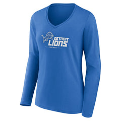 Detroit Lions Women's Logo Team Lockup Long Sleeve V-Neck T-Shirt Blue | NFL