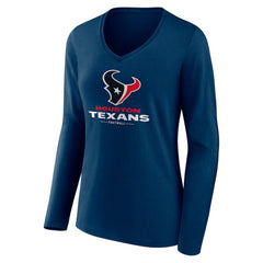 Houston Texans Women's Logo Team Lockup Long Sleeve V-Neck T-Shirt Navy | NFL