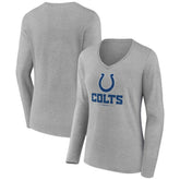 Indianapolis Colts Women's Logo Team Lockup Long Sleeve V-Neck T-Shirt Heather Gray | NFL