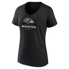 Baltimore Ravens Women's Logo Team Lockup V-Neck T-Shirt Black | NFL