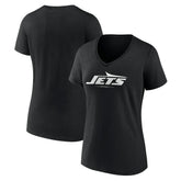 New York Jets Women's Logo Team Lockup V-Neck T-Shirt Black | NFL