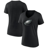 Philadelphia Eagles Women's Logo Team Lockup V-Neck T-Shirt Black | NFL
