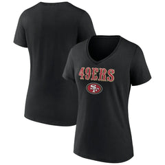 San Francisco 49ers Women's Logo Team Lockup V-Neck T-Shirt Black | NFL