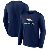 Denver Broncos Logo Team Lockup Long Sleeve T-Shirt Navy | NFL
