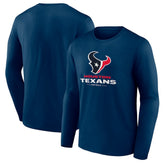 Houston Texans Logo Team Lockup Long Sleeve T-Shirt Navy | NFL