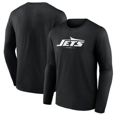 New York Jets Logo Team Lockup Long Sleeve T-Shirt Black | NFL