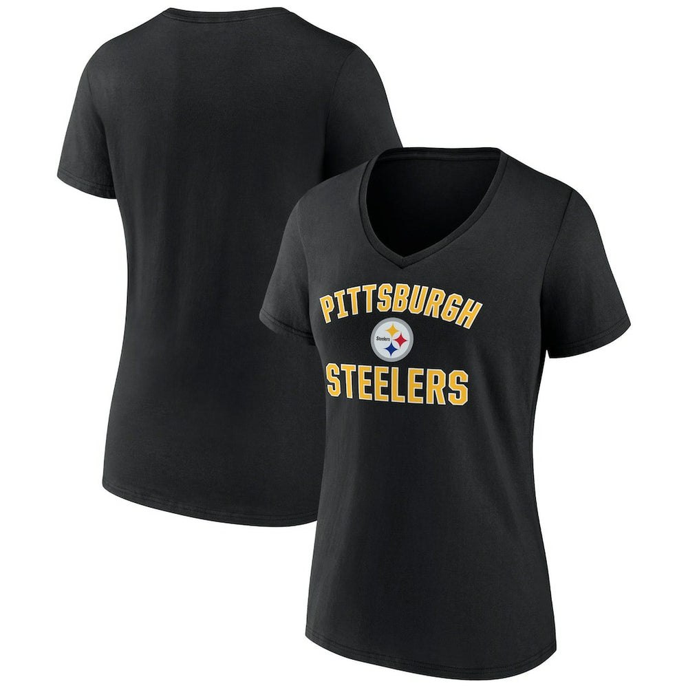 Pittsburgh Steelers Women's Victory Arch Team V-Neck T-Shirt Black | NFL