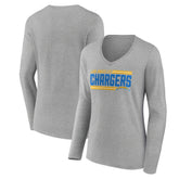 Los Angeles Chargers Women's On Side Stripe Long Sleeve V-Neck T-Shirt Gray | NFL