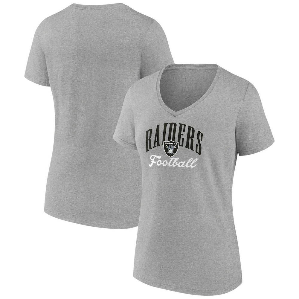 Las Vegas Raiders Women's Victory Script V-Neck T-Shirt Heather Gray | NFL