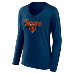 Chicago Bears Women's Freehand Team Long Sleeve V-Neck T-Shirt Navy | NFL