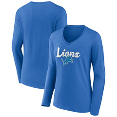 Detroit Lions Women's Freehand Team Long Sleeve V-Neck T-Shirt Blue | NFL
