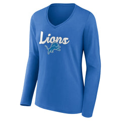 Detroit Lions Women's Freehand Team Long Sleeve V-Neck T-Shirt Blue | NFL
