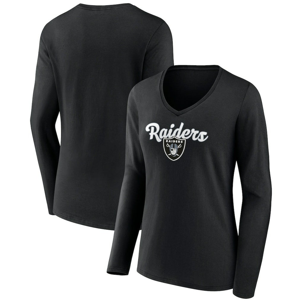 Las Vegas Raiders Women's Freehand Team Long Sleeve V-Neck T-Shirt Black | NFL