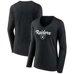 Las Vegas Raiders Women's Freehand Team Long Sleeve V-Neck T-Shirt Black | NFL