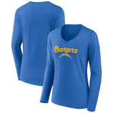 Los Angeles Chargers Women's Freehand Team Long Sleeve V-Neck T-Shirt Powder Blue | NFL