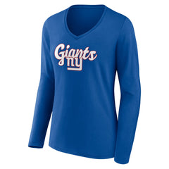New York Giants Women's Freehand Team Long Sleeve V-Neck T-Shirt Royal | NFL