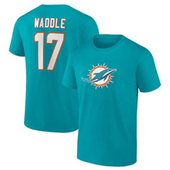 Jaylen Waddle Miami Dolphins Player Icon Name & Number T-Shirt Aqua | NFL