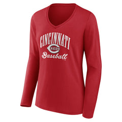 Cincinnati Reds Women's Victory Script Long Sleeve V-Neck T-Shirt - MLB