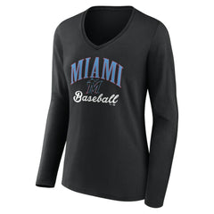 Miami Marlins Women's Victory Script Long Sleeve V-Neck T-Shirt - MLB