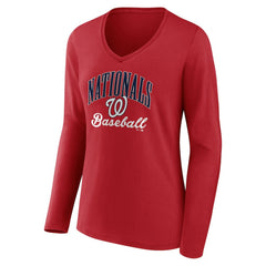 Washington Nationals Women's Victory Script Long Sleeve V-Neck T-Shirt - MLB