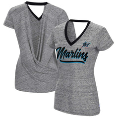 Miami Marlins Touch Women's Halftime Back Wrap Top V-Neck T-Shirt - MLB