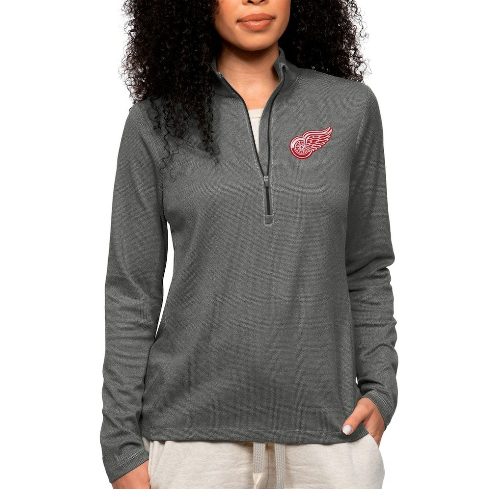 Detroit Red Wings Antigua Women's Epic Quarter-Zip Pullover Top - Heather Charcoal - NHL