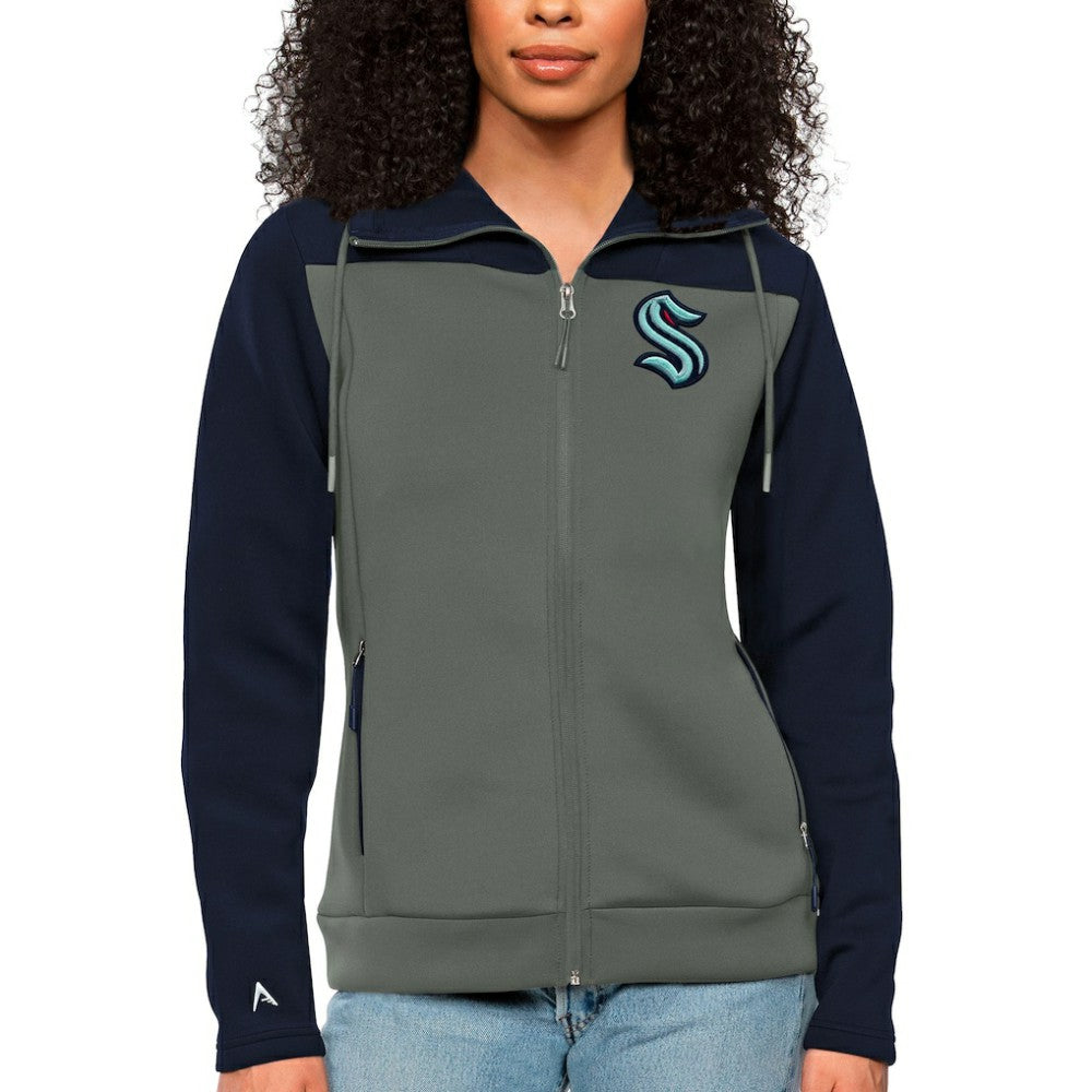 Seattle Kraken Antigua Women's Protect Full-Zip Hoodie - Navy/Steel - NHL