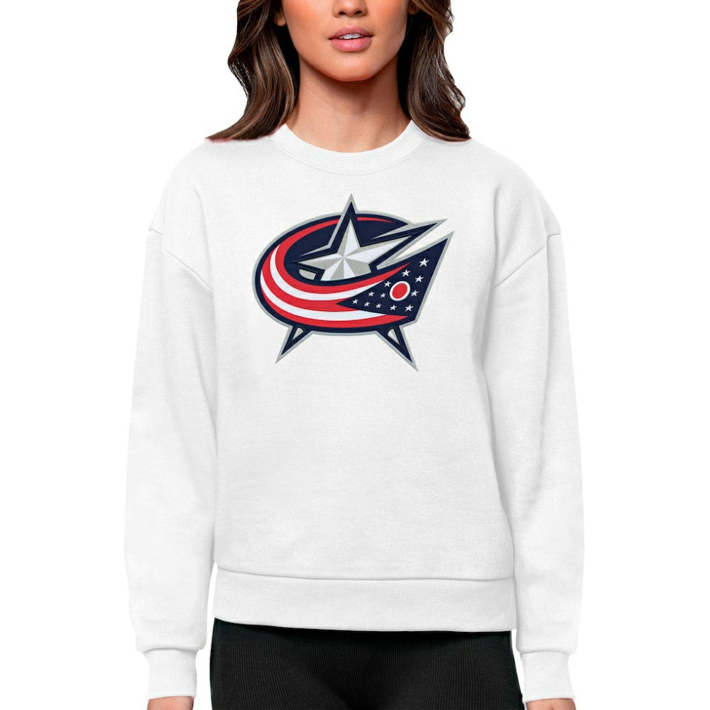 Columbus Blue Jackets Antigua Women's Team Logo Victory Crewneck Pullover Sweatshirt - White - NHL