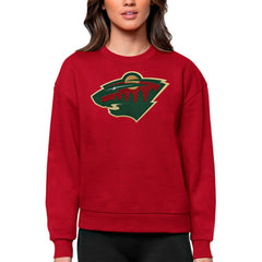 Minnesota Wild Antigua Women's Team Logo Victory Crewneck Pullover Sweatshirt - Red - NHL