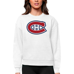 Montreal Canadiens Antigua Women's Team Logo Victory Crewneck Pullover Sweatshirt - White - NHL