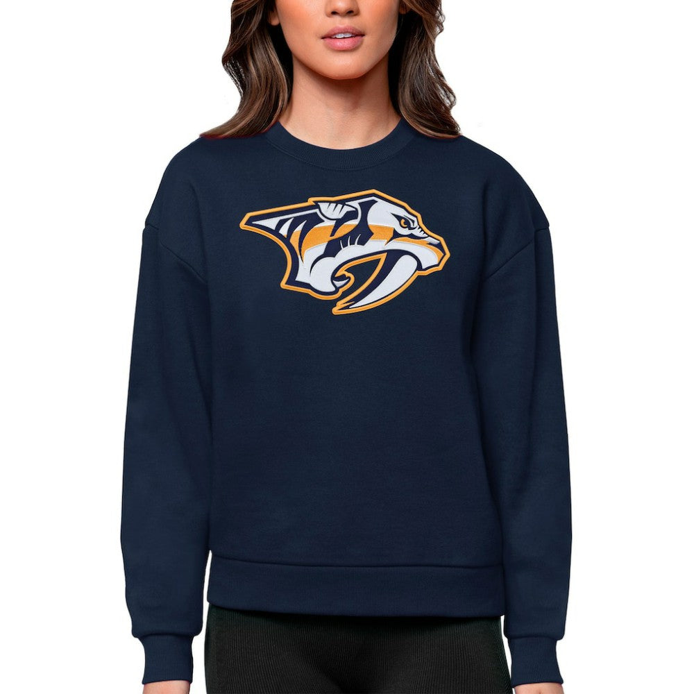 Nashville Predators Antigua Women's Team Logo Victory Crewneck Pullover Sweatshirt - Navy - NHL