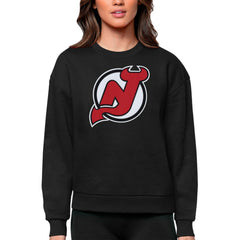 New Jersey Devils Antigua Women's Team Logo Victory Crewneck Pullover Sweatshirt - Black - NHL