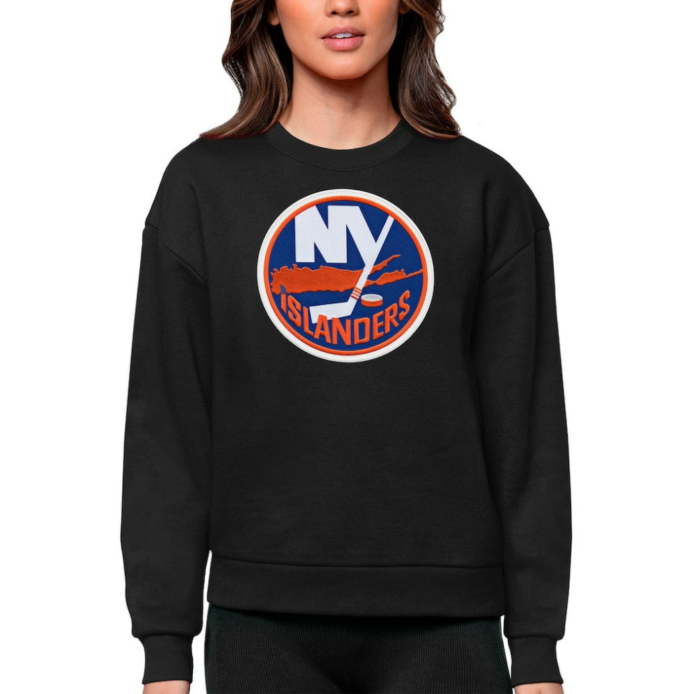 New York Islanders Antigua Women's Team Logo Victory Crewneck Pullover Sweatshirt - Black - NHL