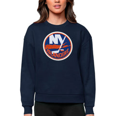 New York Islanders Antigua Women's Team Logo Victory Crewneck Pullover Sweatshirt - Navy - NHL