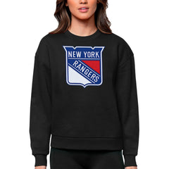 New York Rangers Antigua Women's Team Logo Victory Crewneck Pullover Sweatshirt - Black - NHL
