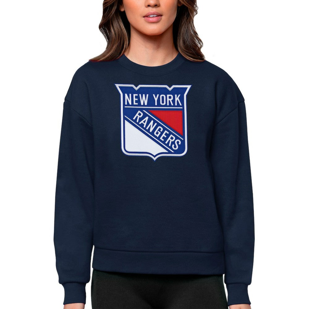 New York Rangers Antigua Women's Team Logo Victory Crewneck Pullover Sweatshirt - Navy - NHL